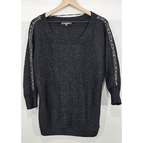 Miss Me Womens Sweater Glam Fairy Goth Y2K Metallic Studded Spikes Charcoal Sz L - Picture 1 of 15